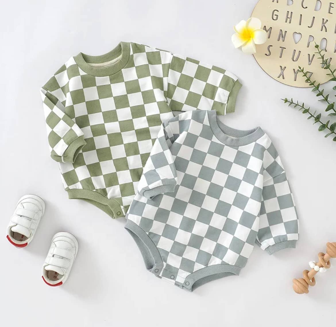 Checkerboard Bubble Sweater Romper