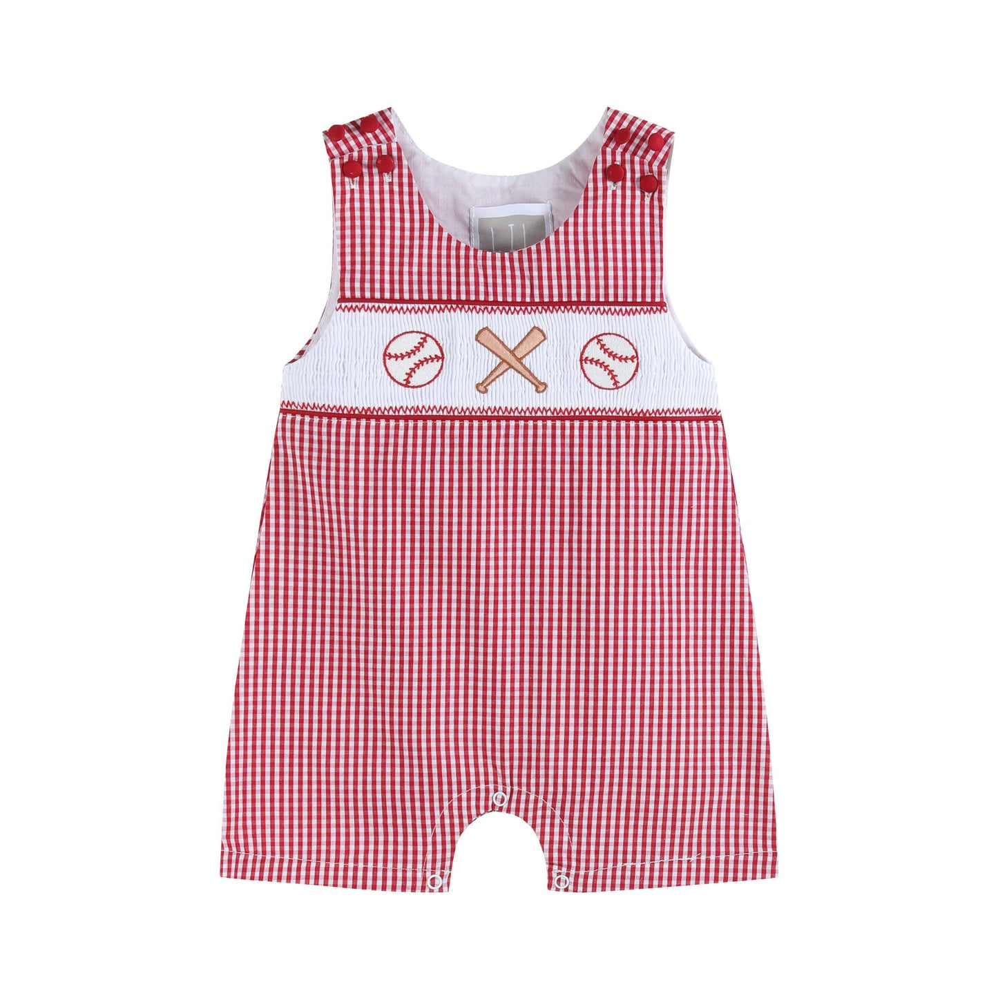 Gingham Baseball Smocked Shortalls