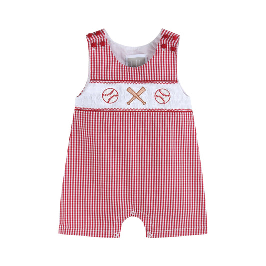 Gingham Baseball Smocked Shortalls