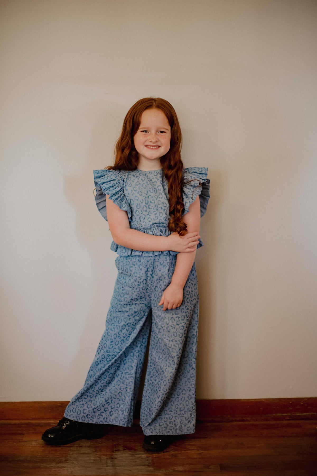 Denim Cheetah - Ruffle Pant Set