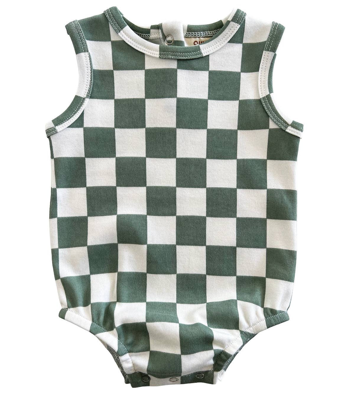 Matcha Checkerboard Bubble Romper