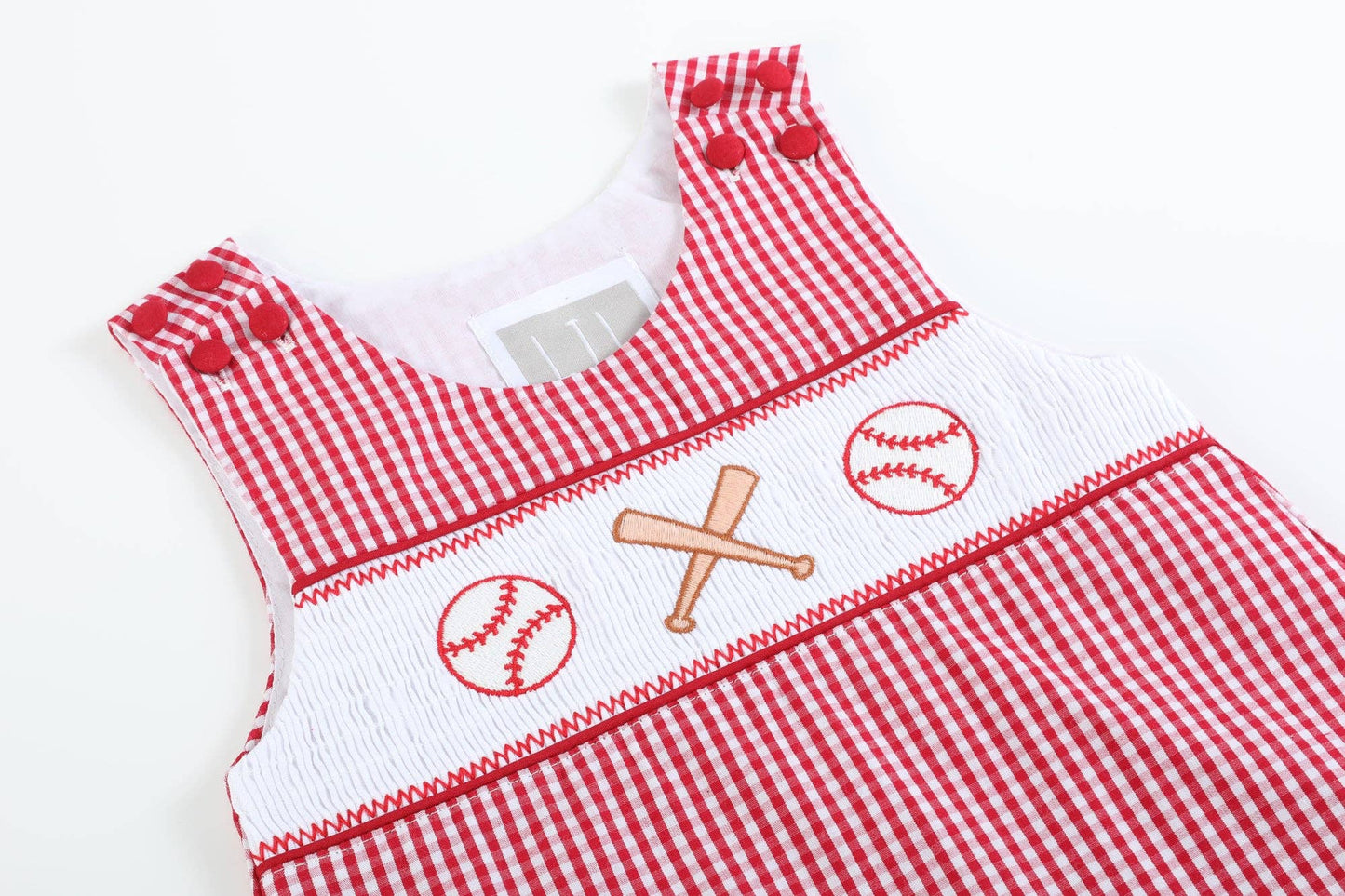 Gingham Baseball Smocked Shortalls