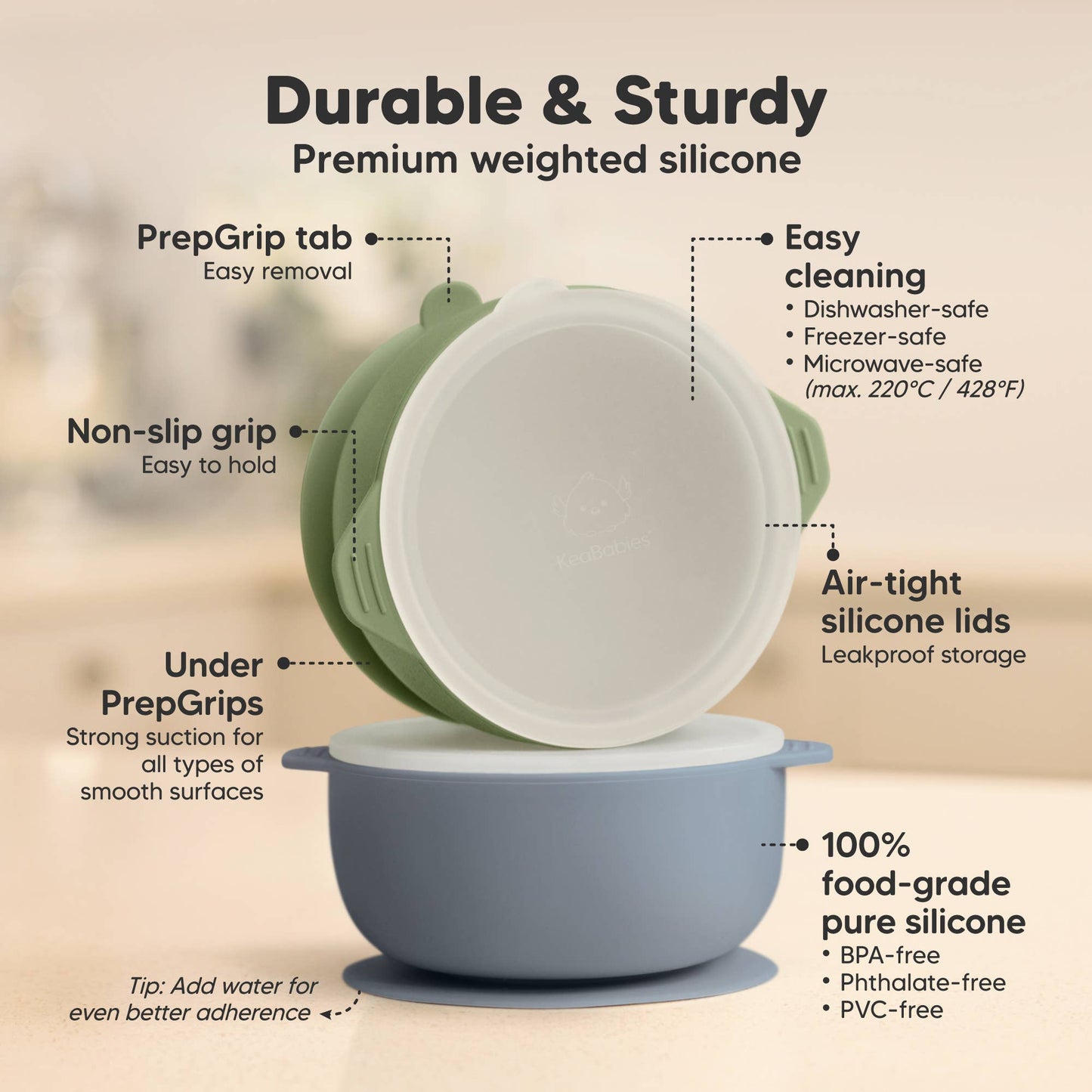 2-Pack Prep Suction Bowls with Lids - Slate