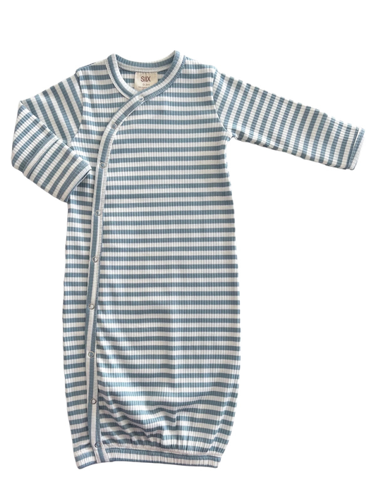 Dusty Blue Stripe Ribbed Gown