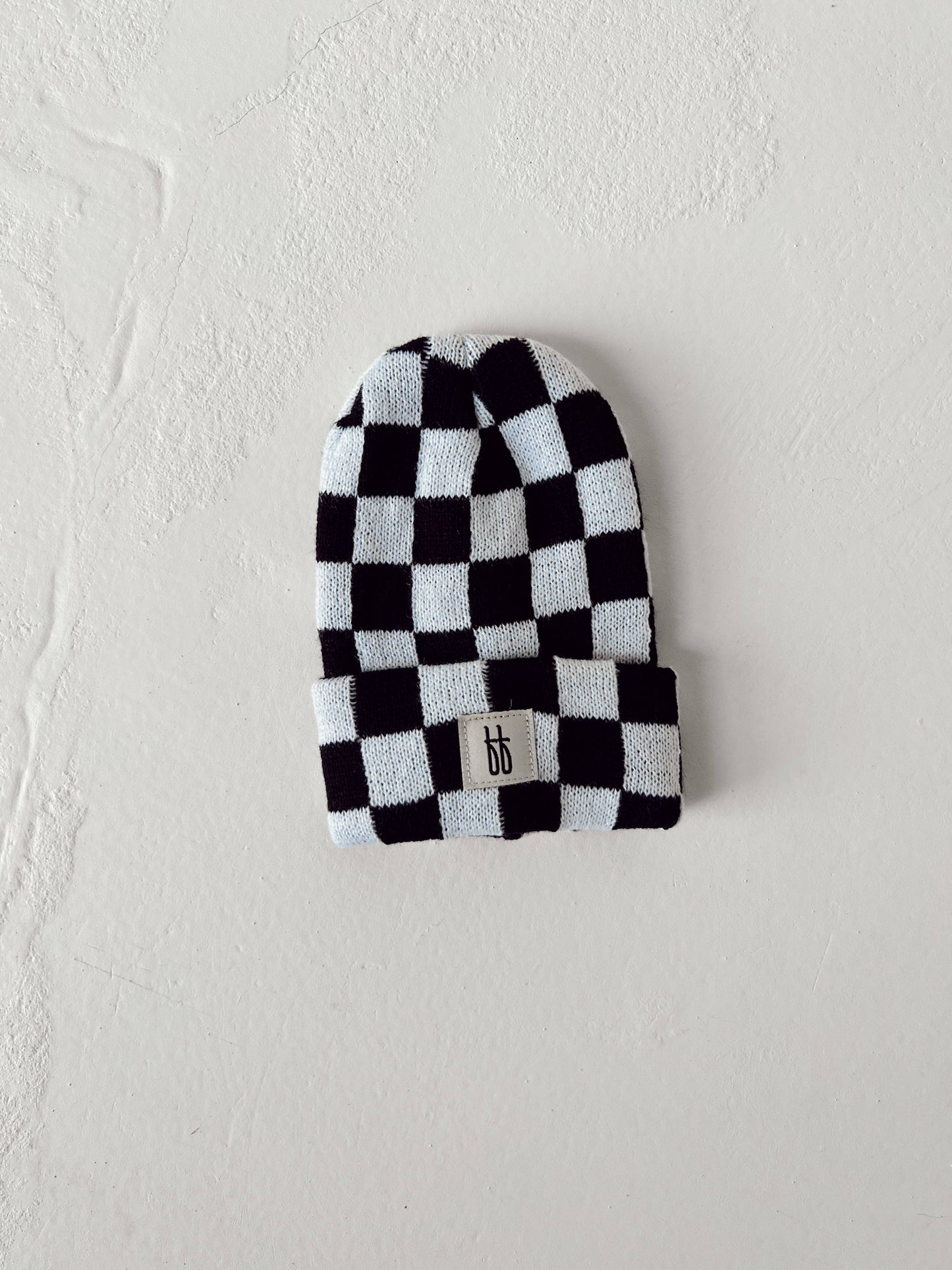 Knit Beanie  | Black + White Checkerboard