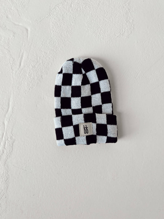 Knit Beanie  | Black + White Checkerboard