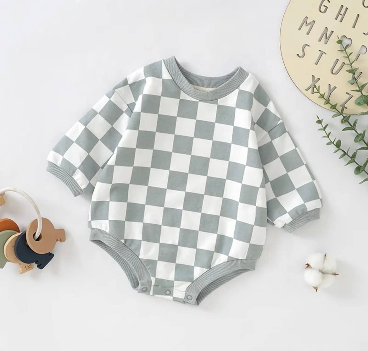 Checkerboard Bubble Sweater Romper