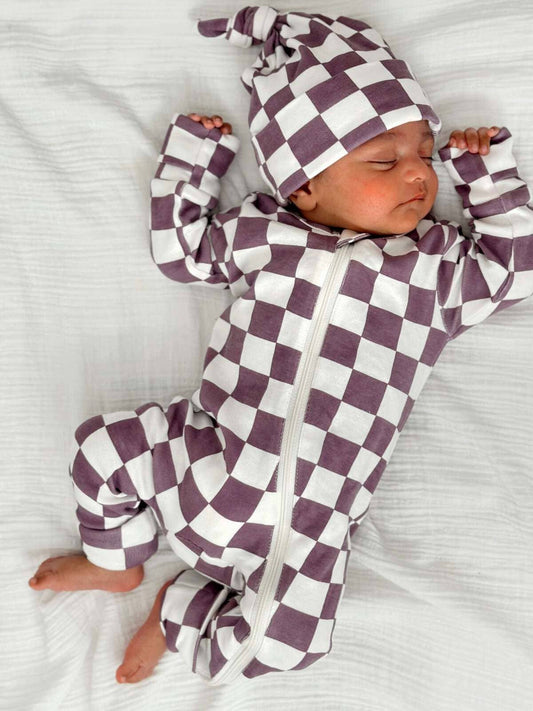 Berry Cheesecake Checkerboard / 2-Way Zip Romper