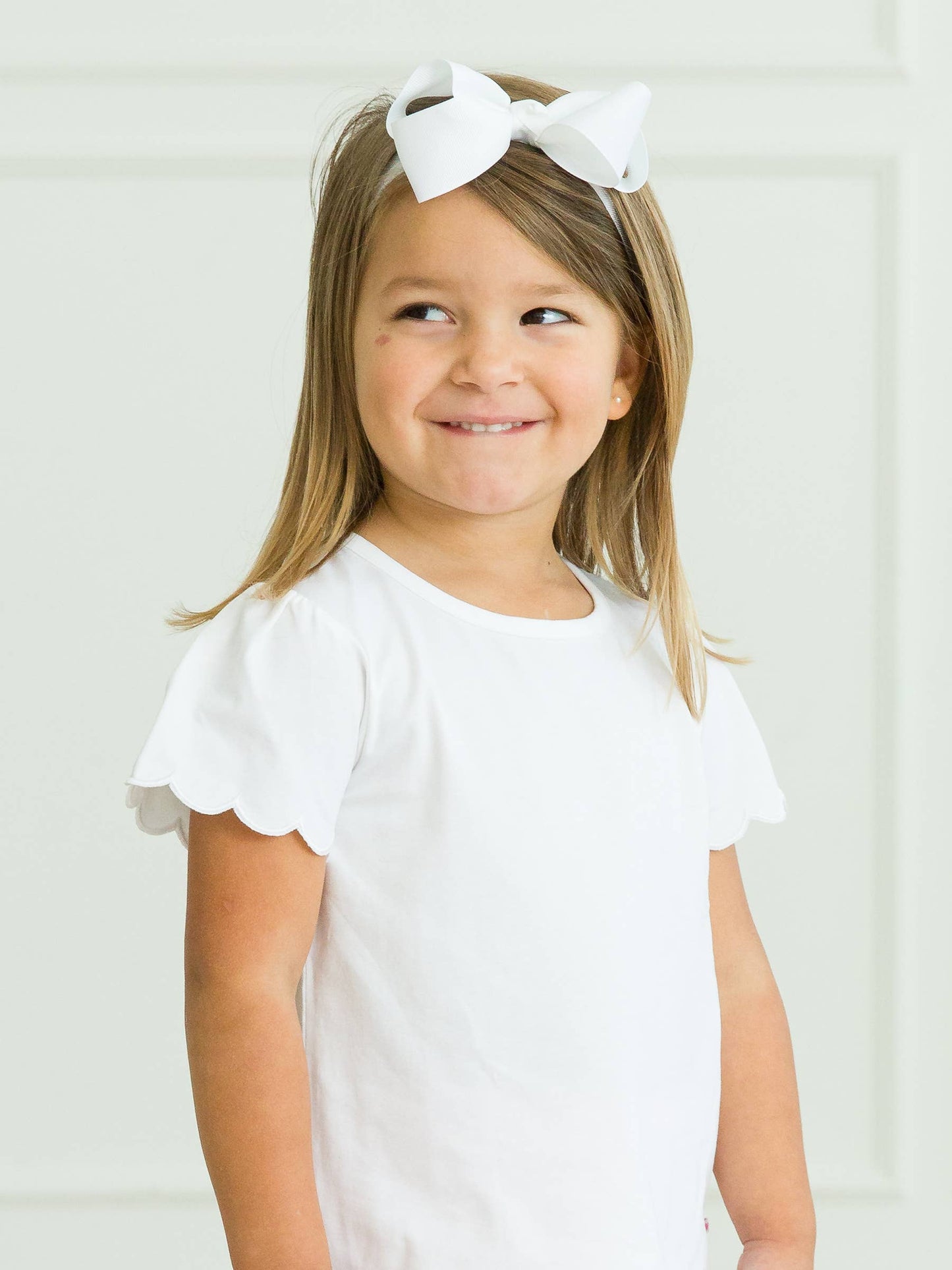 White Knit Scallop Tee