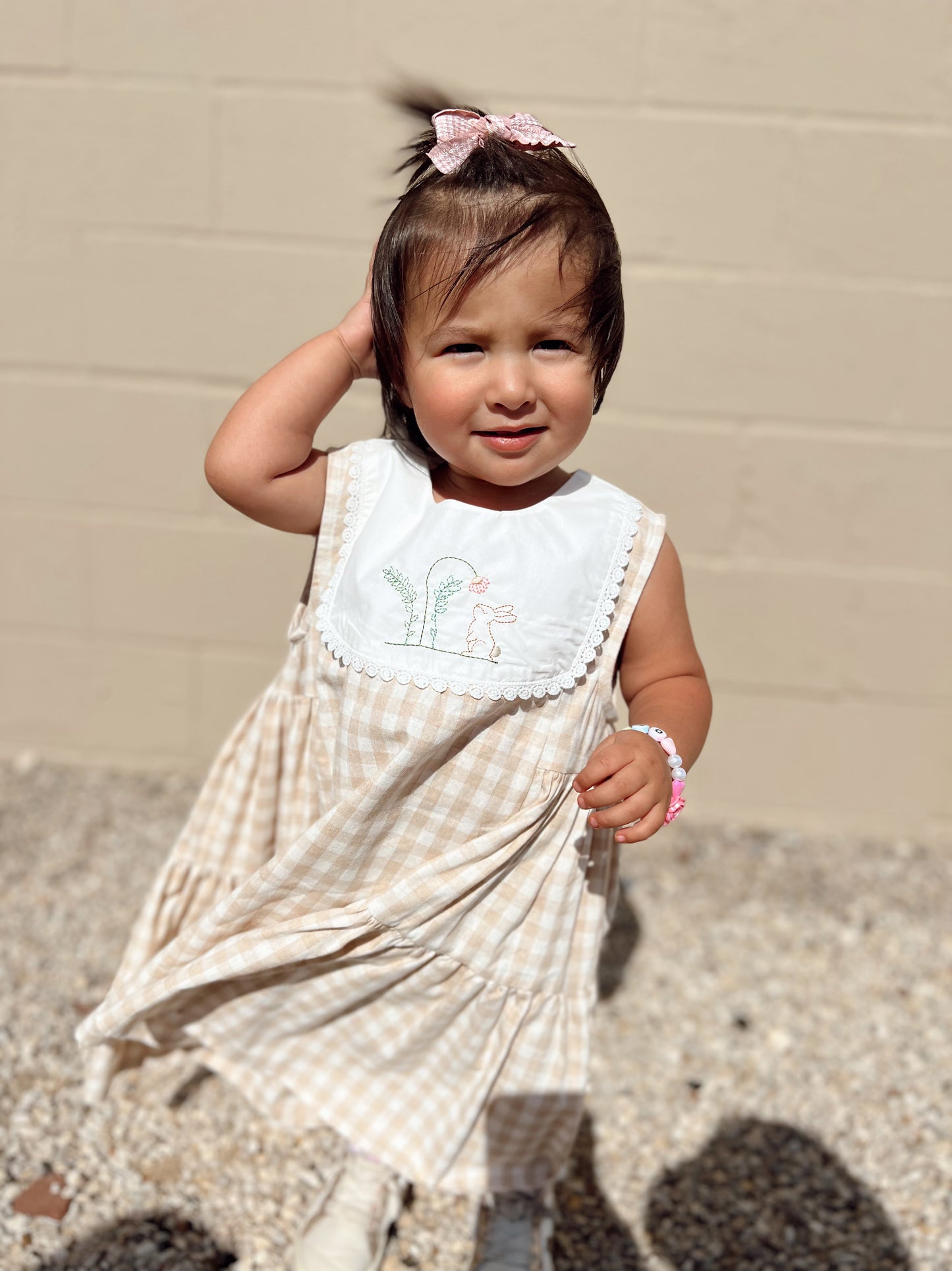Apricot Plaid Bunny Dress