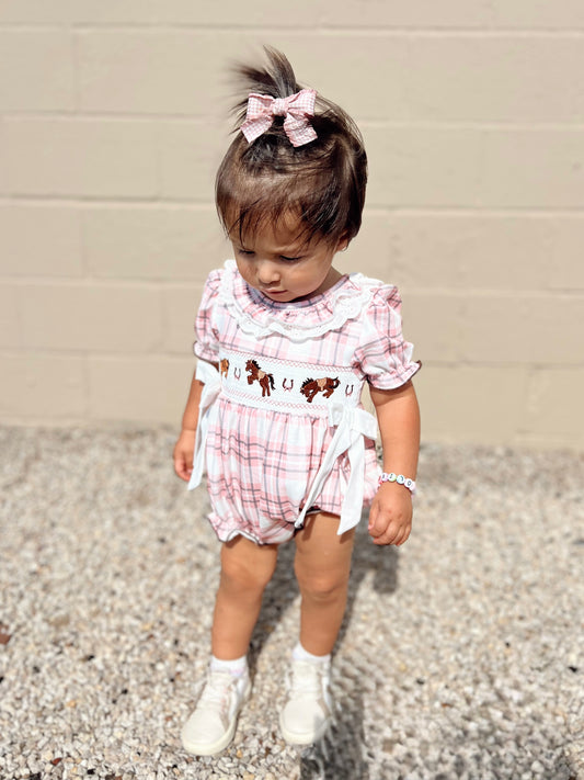 Western Smocked Plaid Romper