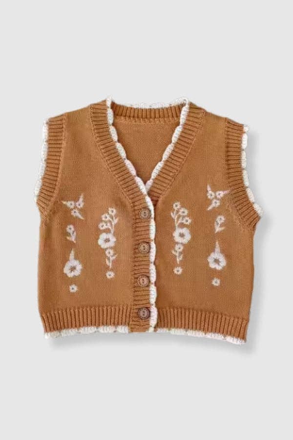 Floral Sweater Vest - Mustard
