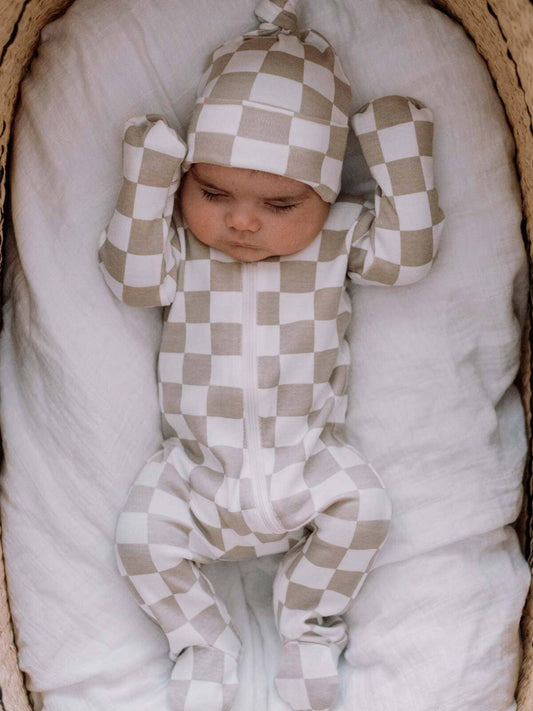 Tiramisu Checkerboard Zip Footie