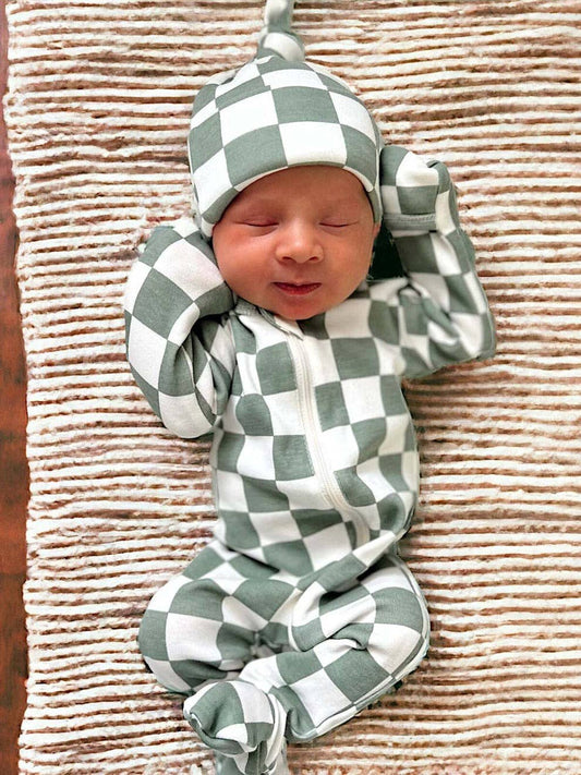 Matcha Checkerboard 2-Way Zip Romper