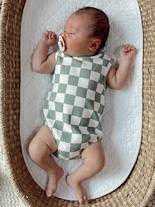 Matcha Checkerboard Bubble Romper