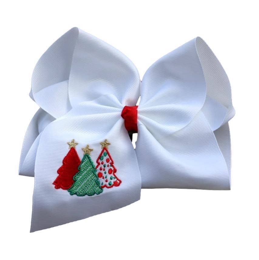 Christmas Trio Trees Embroidered Hair Bow