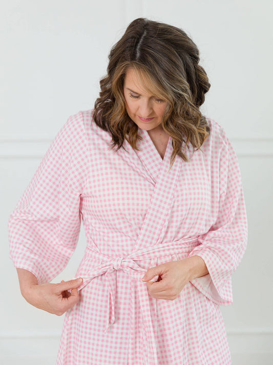 Women's Pink Gingham Maternity Robe