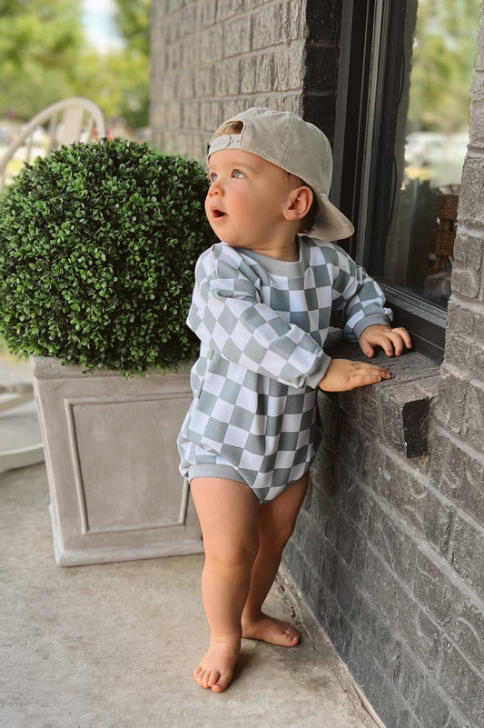 Checkerboard Bubble Sweater Romper