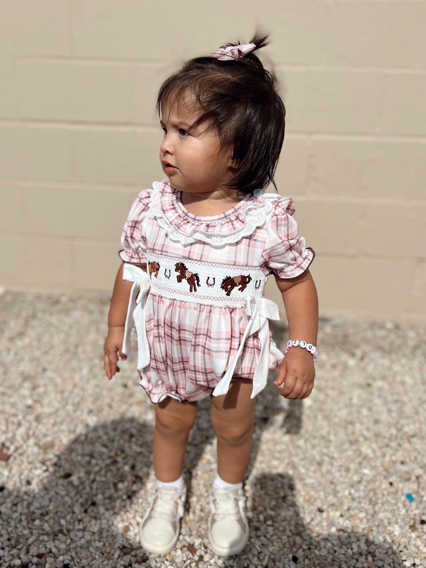 Western Smocked Plaid Romper