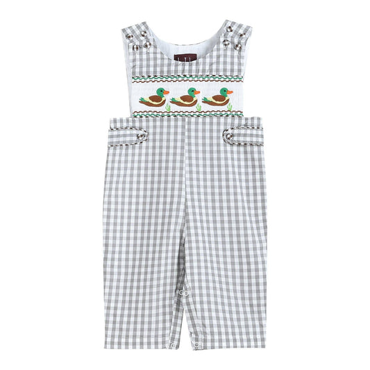 Gingham Mallard Smocked Overalls