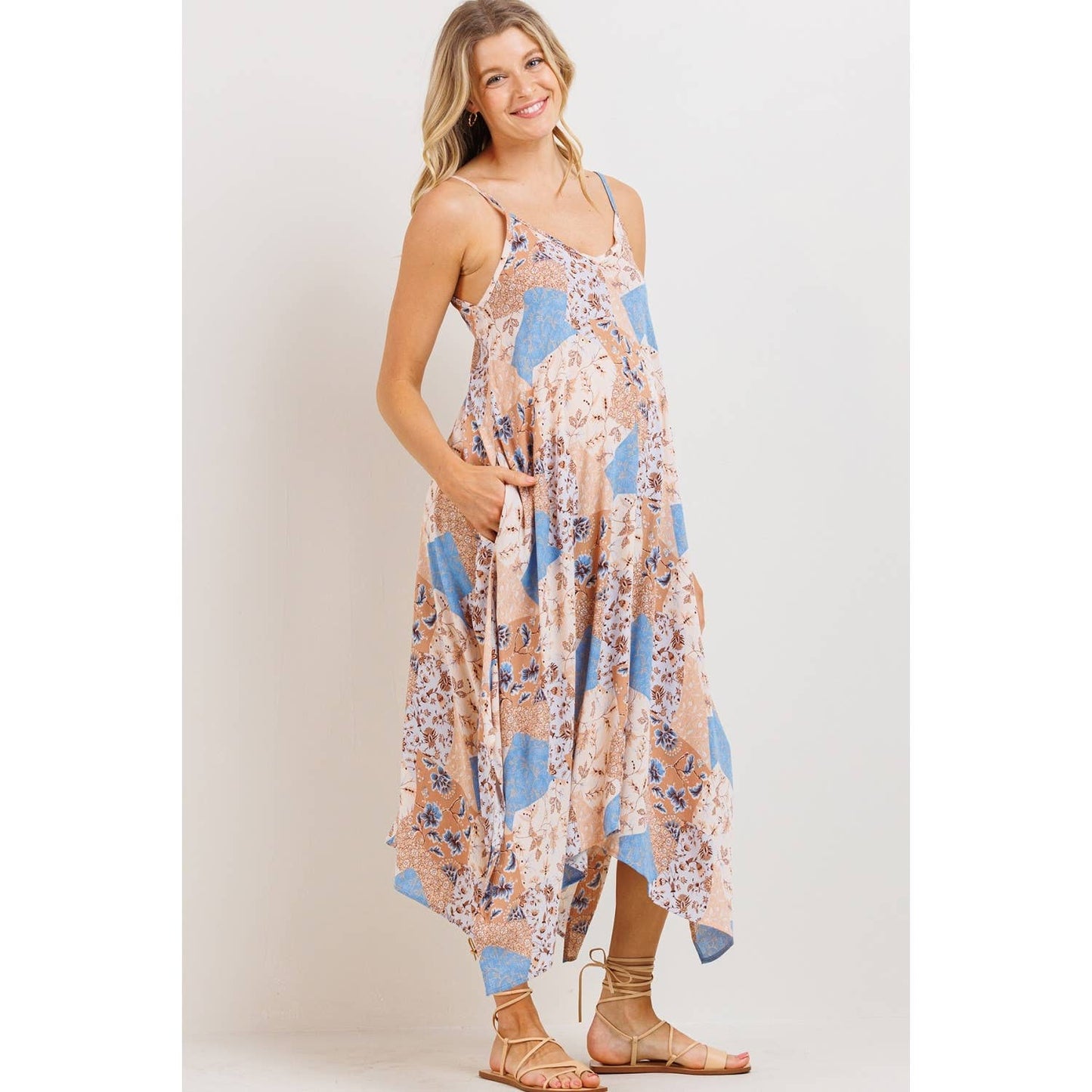 Patchwork Maternity Midi Dress
