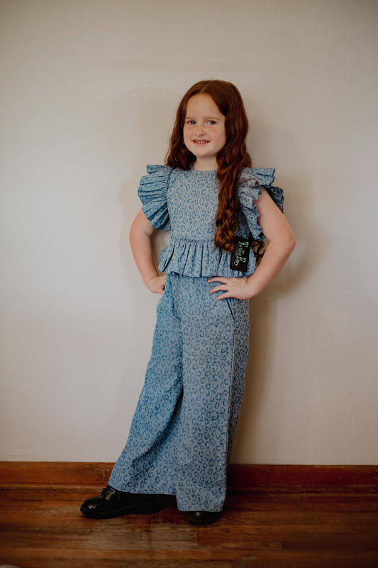 Denim Cheetah - Ruffle Pant Set