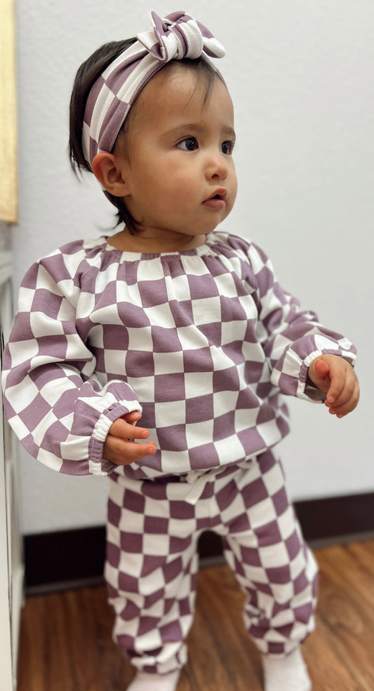 Berry Cheesecake Checkerboard / Top + Pant Set