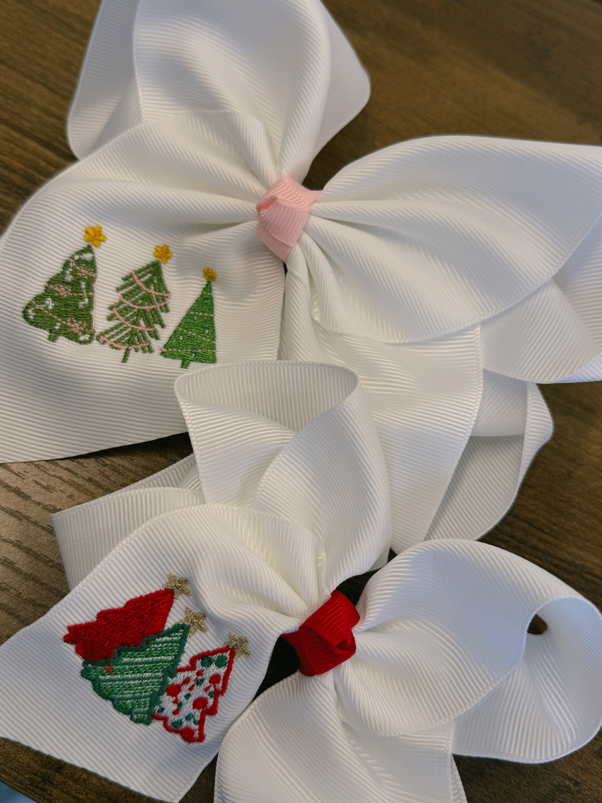 Christmas Trio Trees Embroidered Hair Bow