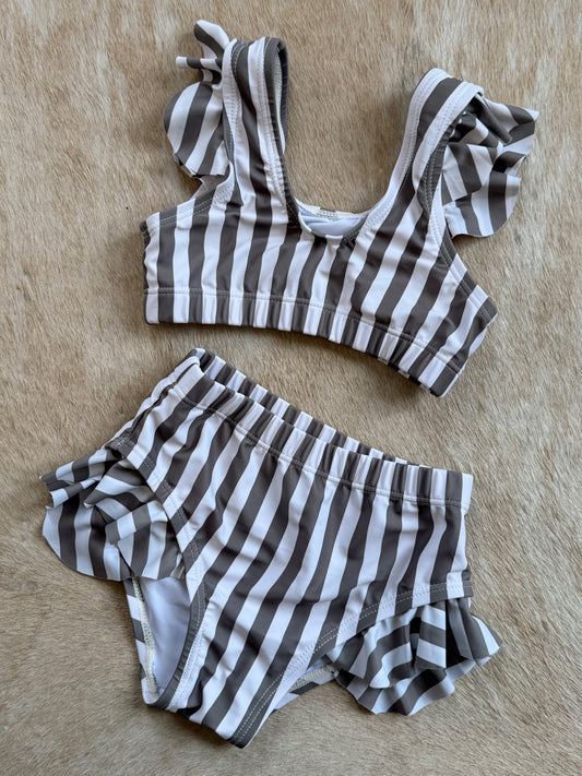 Girl's Two Piece Swimsuit | Olive Stripe