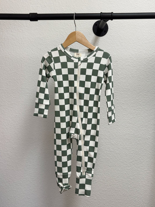 Matcha Checkerboard 2-Way Zip Romper