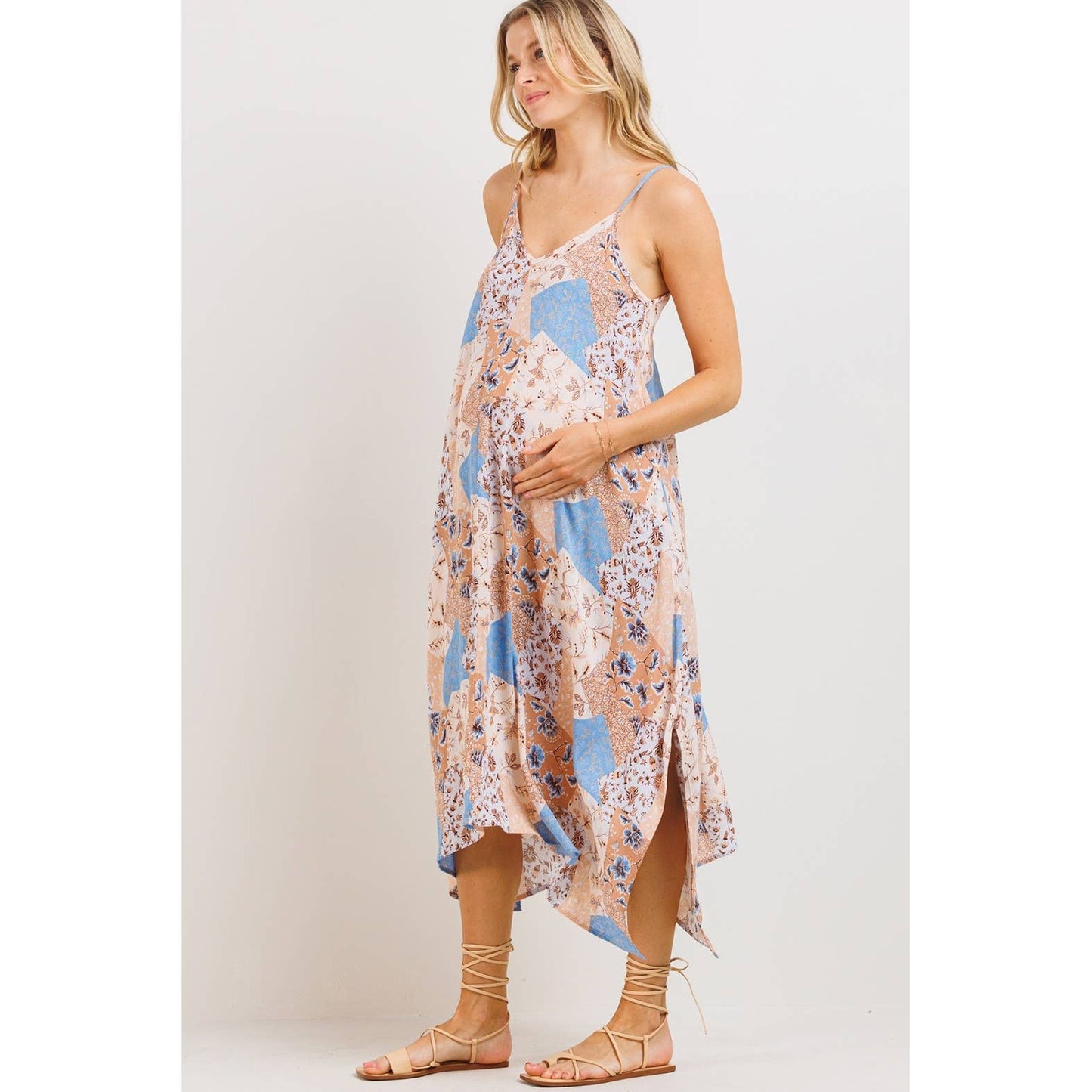 Patchwork Maternity Midi Dress