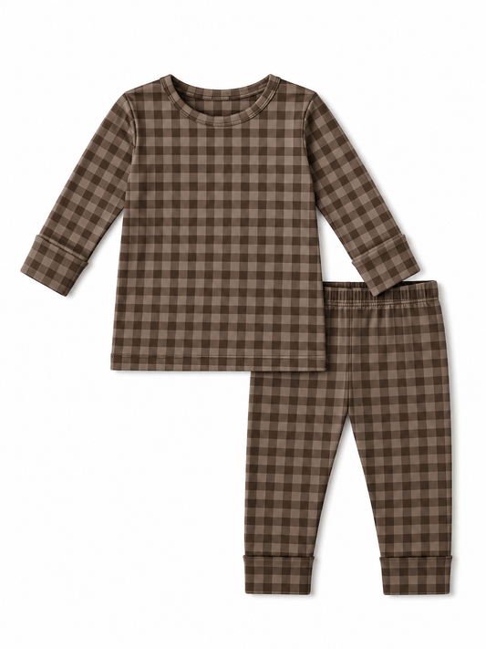 Chestnut Gingham (Ribbed) Two-Piece Pajamas