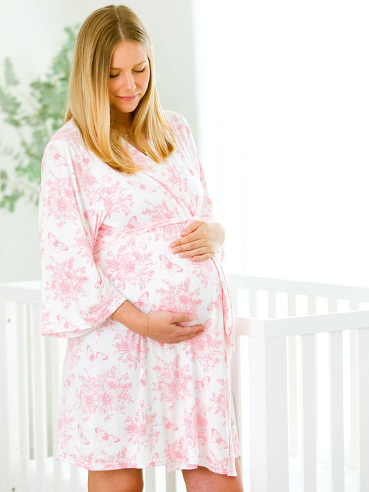 Women's Pink Butterfly Toile Maternity Robe